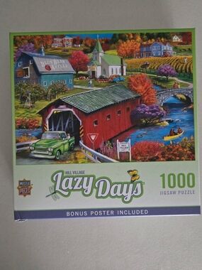Lazy Days Hill Village 1000-Piece Jigsaw Puzzle - Red Covered Bridge